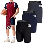 3 Pack Boys' Compression Shorts with Pockets, Youth Athletic Base Layer | Moisture Wicking Fabric, Machine Wash, 4-Way Stretch Support, Chafe-Free Comfort, Football, Baseball, Basketball &amp; Training