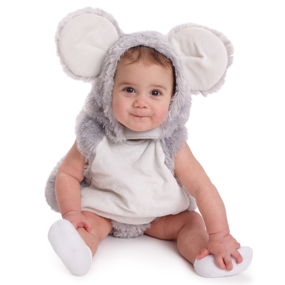 Dress Up America Baby Mouse Costume - Infant & Toddler Plush Bodysuit with Hood and Tail - Soft Gray Animal Outfit for Boys & Girls - Halloween Dress Up & Pretend Play