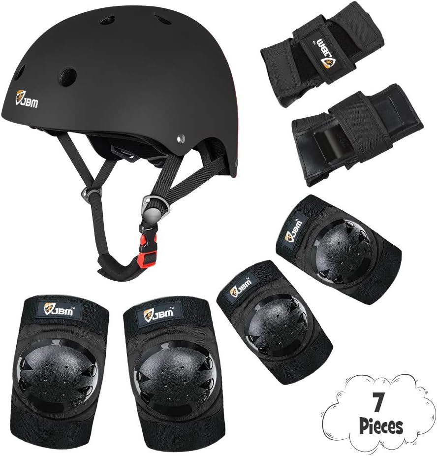 JBM Child & Adults Rider Series Protection Gear Set for Multi Sports Scooter, Skateboarding, Biking, Roller Skating, Protection for Beginner to Advanced, Helmet, Knee and Elbow Pads with Wrist Guards