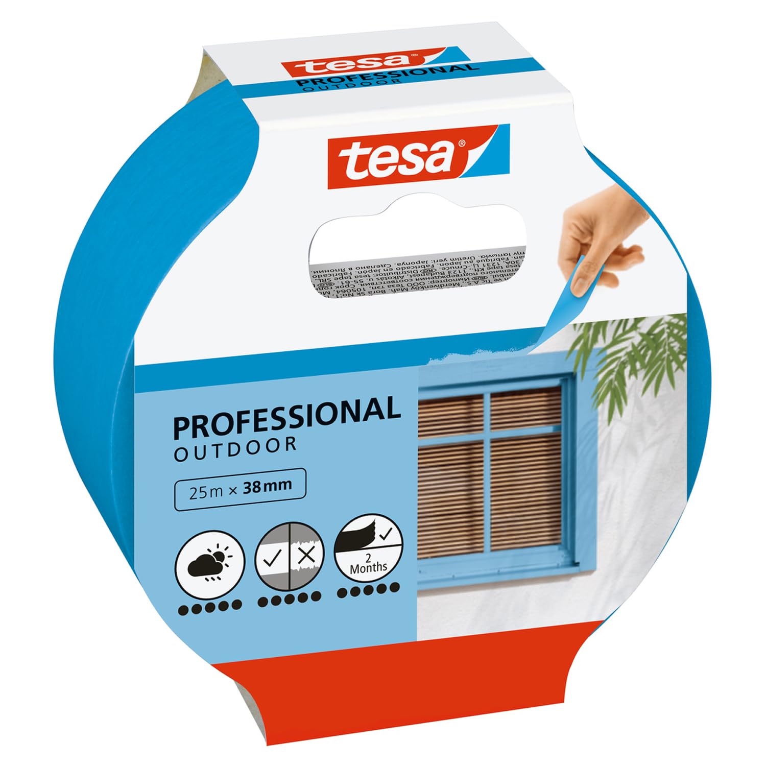 tesa Masking Tape Outdoor - Thin Painter's Tape for Extremely Precise Outdoor Painting - UV and Weather Resistant - 25 m x 38 mm - Blue