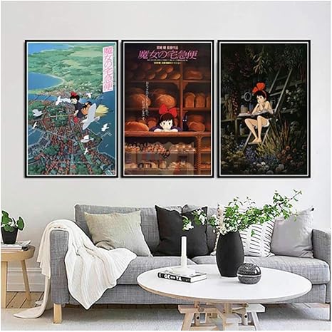 Amazon Co Jp Suuyar 魔女の宅急便クラシック映画ポスターウォールアートキャンバス写真プリント家の装飾絵画キッズルーム 28 Inchx3ピースなしフレーム ホーム キッチン