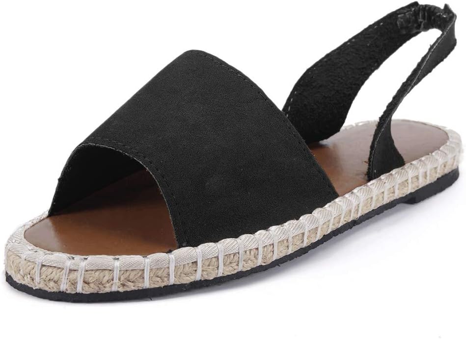 WEISUN Women Flat Sandals Women Ankle Strap Roman Slippers Summer Espadrilles Retro Peep-Toe Sandals Ladies Beach Shoes