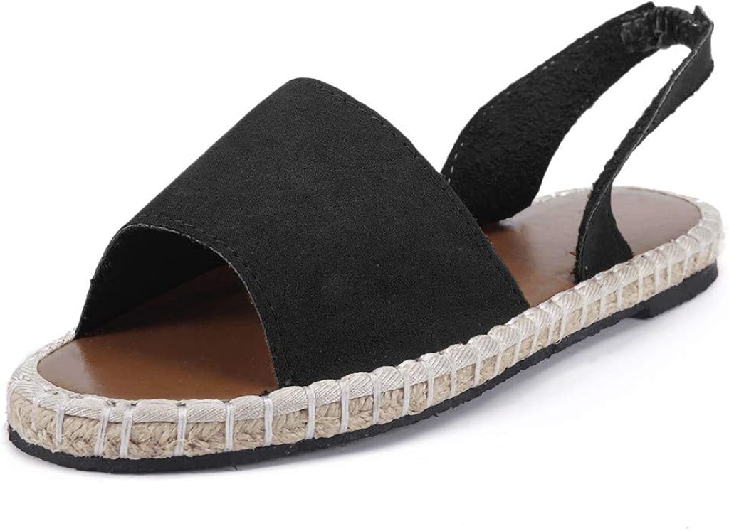 WEISUN Women Flat Sandals Women Ankle Strap Roman Slippers Summer Espadrilles Retro Peep-Toe Sandals Ladies Beach Shoes