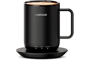 Vsitoo S3 Plus 14oz Heated Coffee Mug - Temperature Control Smart Mug with Mug Warmer, Auto-Sensing AI Heats Drinks to 120-150°F Hands-Free.Ideal for Home/Office/Gifts，Black