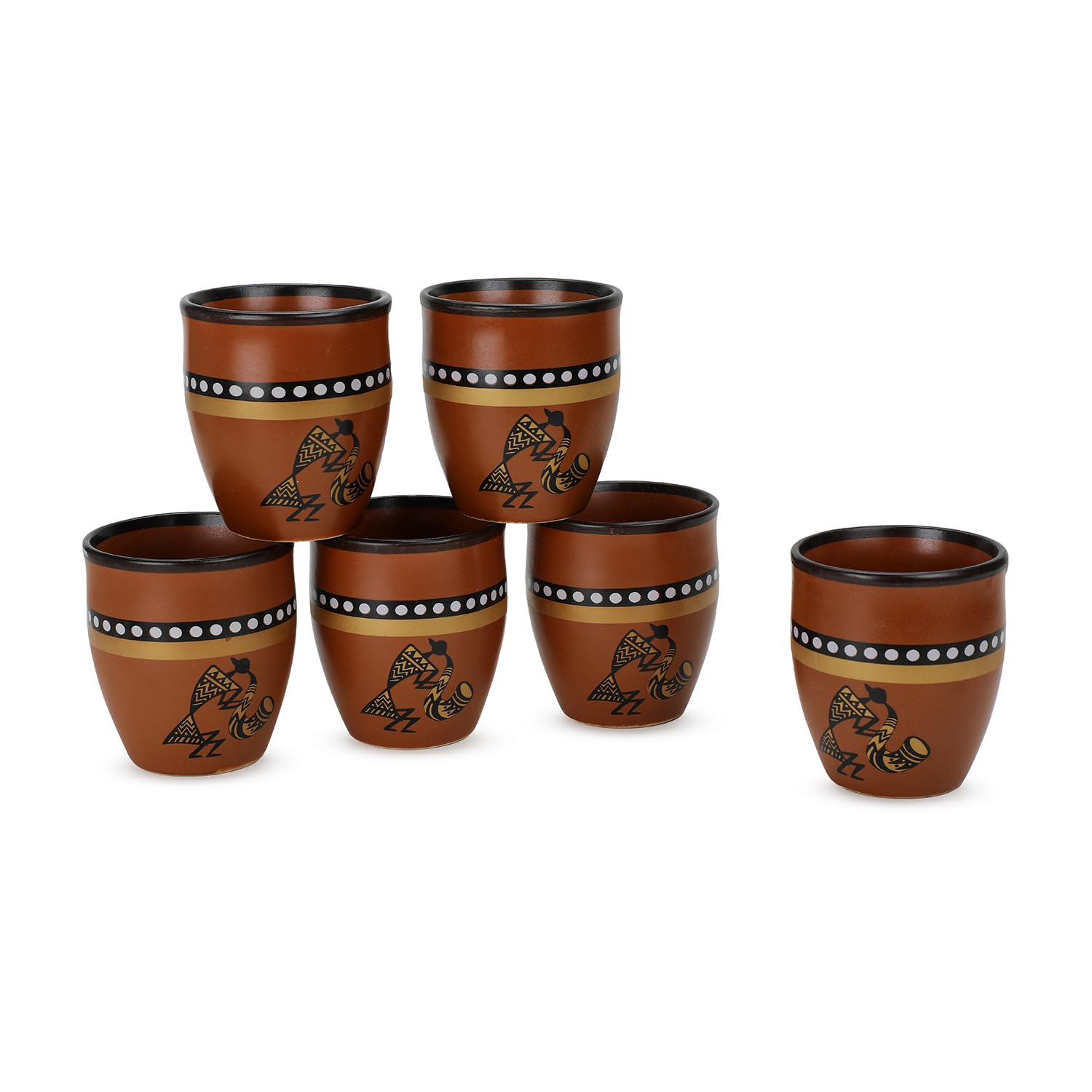Photo 1 of Handmade Ceramic Tea Cups Set – 6 Desi Kulhad Chai/Coffee Cups (5 oz Capacity), Lead-Free, Dishwasher & Microwave Safe, Glazed, Glossy finish Clay Tea Cups/kulhar/kullar - Brown Color