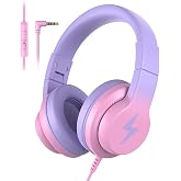 Candy Bila Wired Kids Headphones for School, Over-Ear for Boys Girls | Volume Limiter 85/94dB, HD Stereo Sound, Microphone and Wired Control,Foldable Design, Gradient Red