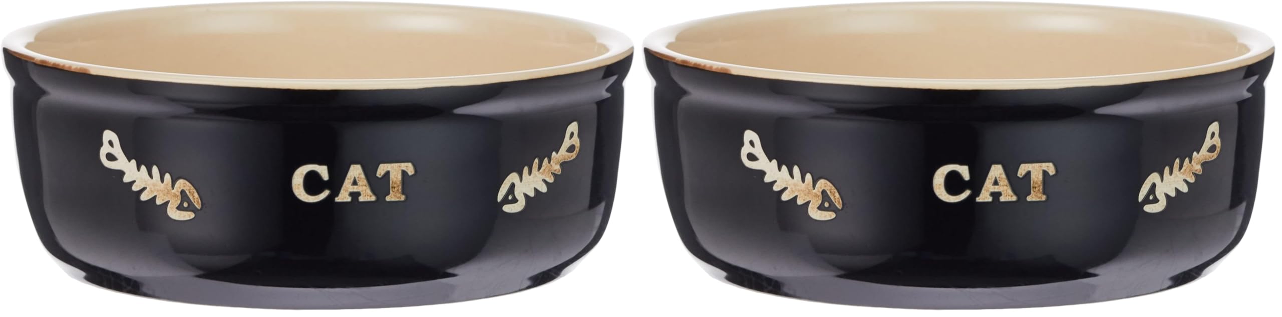 Nobby Ceramic Cat Basin, 13.5 x 13.5 x 0.25 cm, Black/Beige (Pack of 2)