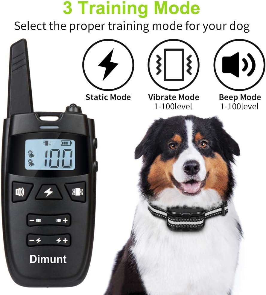 Dimunt Dog Training Collar - Rechargeable Dog Shock Collar with Remote IPX7 Waterproof Shock Collar w/3 Training Modes, Beep, Vibration and Shock, 1000ft Remote Range Dog Collar : Dimunt : Pet Supplies
