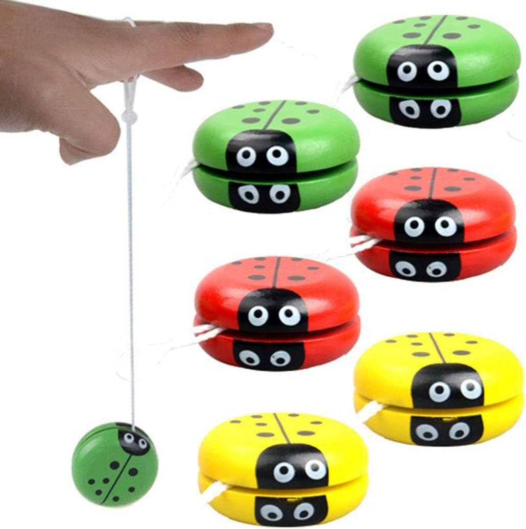 B bangcool 6PCS Kids Yoyo Set Creative Cartoon Ladybug Pattern Wooden Yoyo Toy Party Favor Party Favors