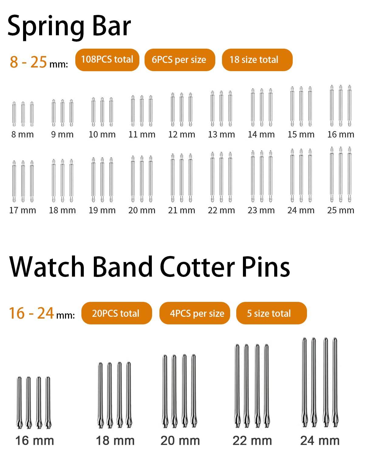 EasyTime Watch Link Removal Kit: Professional Watch Strap Adjustment Tool Band Replacement Bracelet Resize Kit for All Size with 108 PCS Spring Bars 20 PCS Link Pins