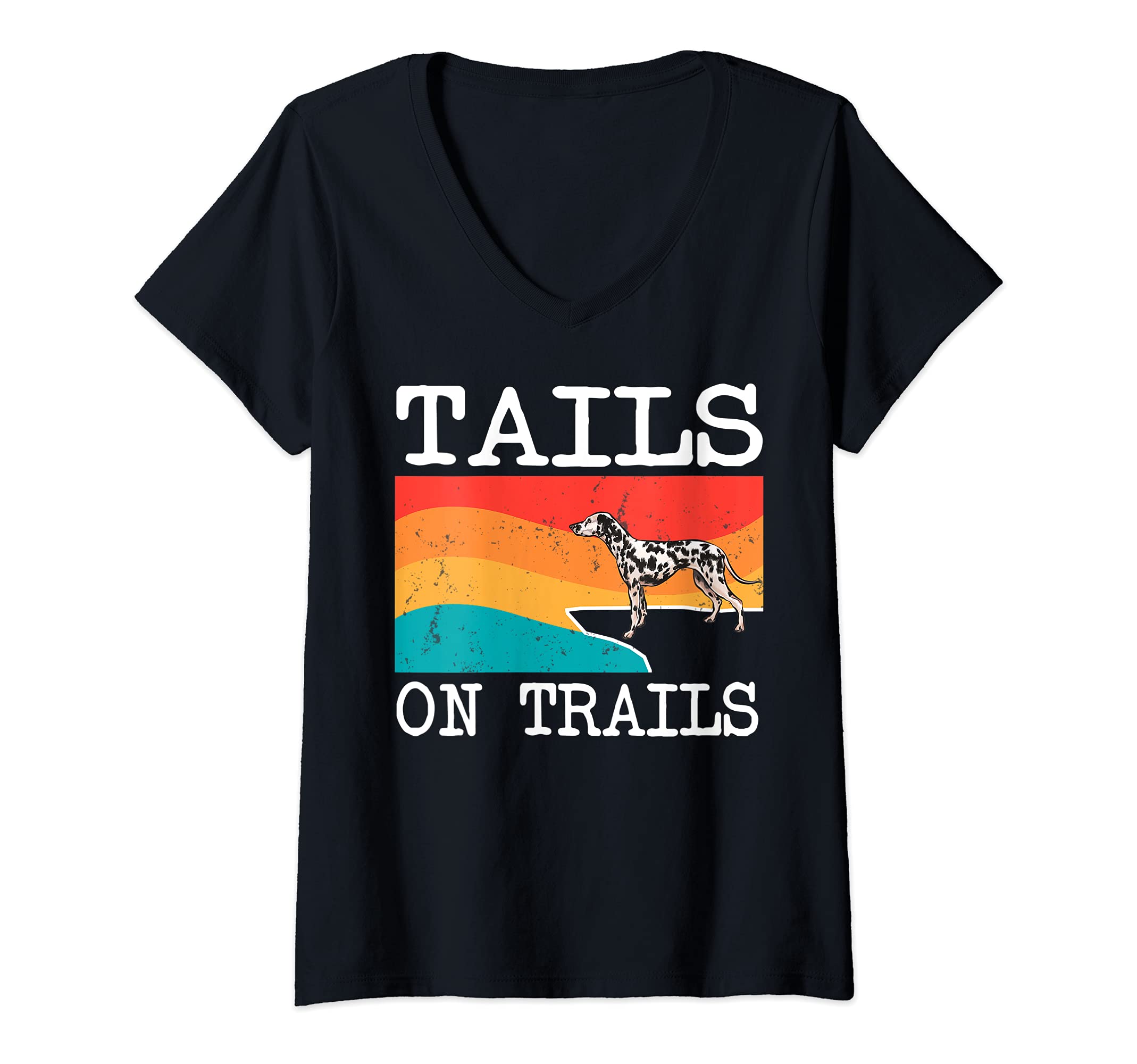 Womens Tails On Trails Dalmatian Dog Funny Hiking V-Neck T-Shirt