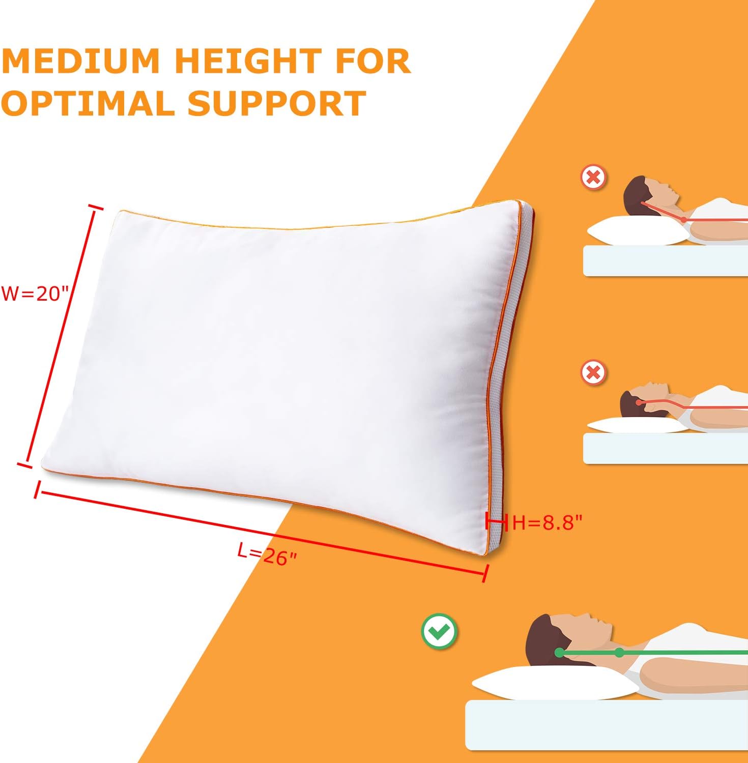 Maxzzz Pillows for Sleeping 2 Pack, Down Alternative Bed Pillow Standard Size, Hypoallergenic 3D Mesh Gusseted Pillow with Plush Fiber, Breathable and Soft Pillow for Side and Back Sleepers: Home & Kitchen