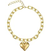 Xthrotsenk Chunky Heart Necklace Chunky Jewelry Gold Puffy Heart Necklace Chain Necklaces Statement Necklaces for Women Gifts Party Accessories