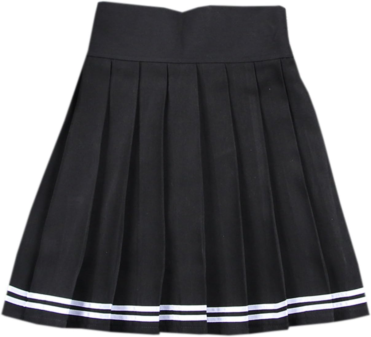 Women's Striped Hem High Waist Flare School Uniform Cosplay Costume Pleated Skirt, Black+Stripe, Tag L = US M
