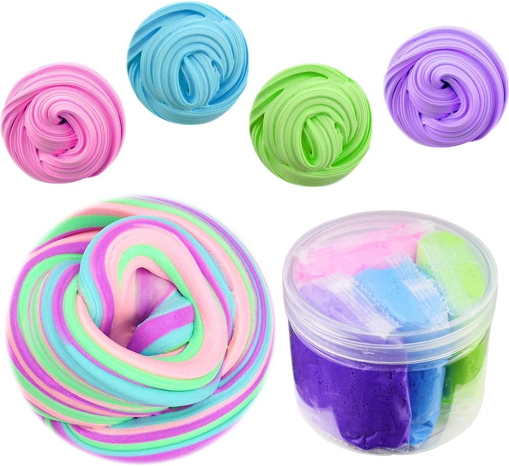 SWZY Fluffy Slime Kit, 4 in 1 Mixed Fluffy Floam Slime Stretchy & Soft Clay Toy Non-Toxic for Children and Adults