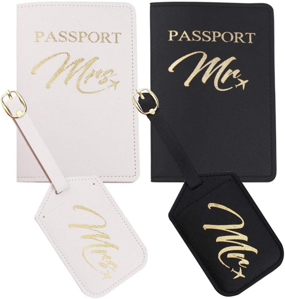  | Snogisa Mr and Mrs passport holder and luggage tags gift set, Wedding Gifts for Couple, Honeymoon Travel Luggage, Best Bridal Shower and Engagement Gifts | Luggage Tags