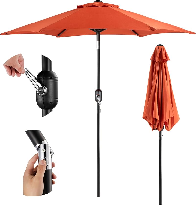 VonHaus Parasol 2M Burnt Orange with Hand Crank Tilt UV30+ Protection