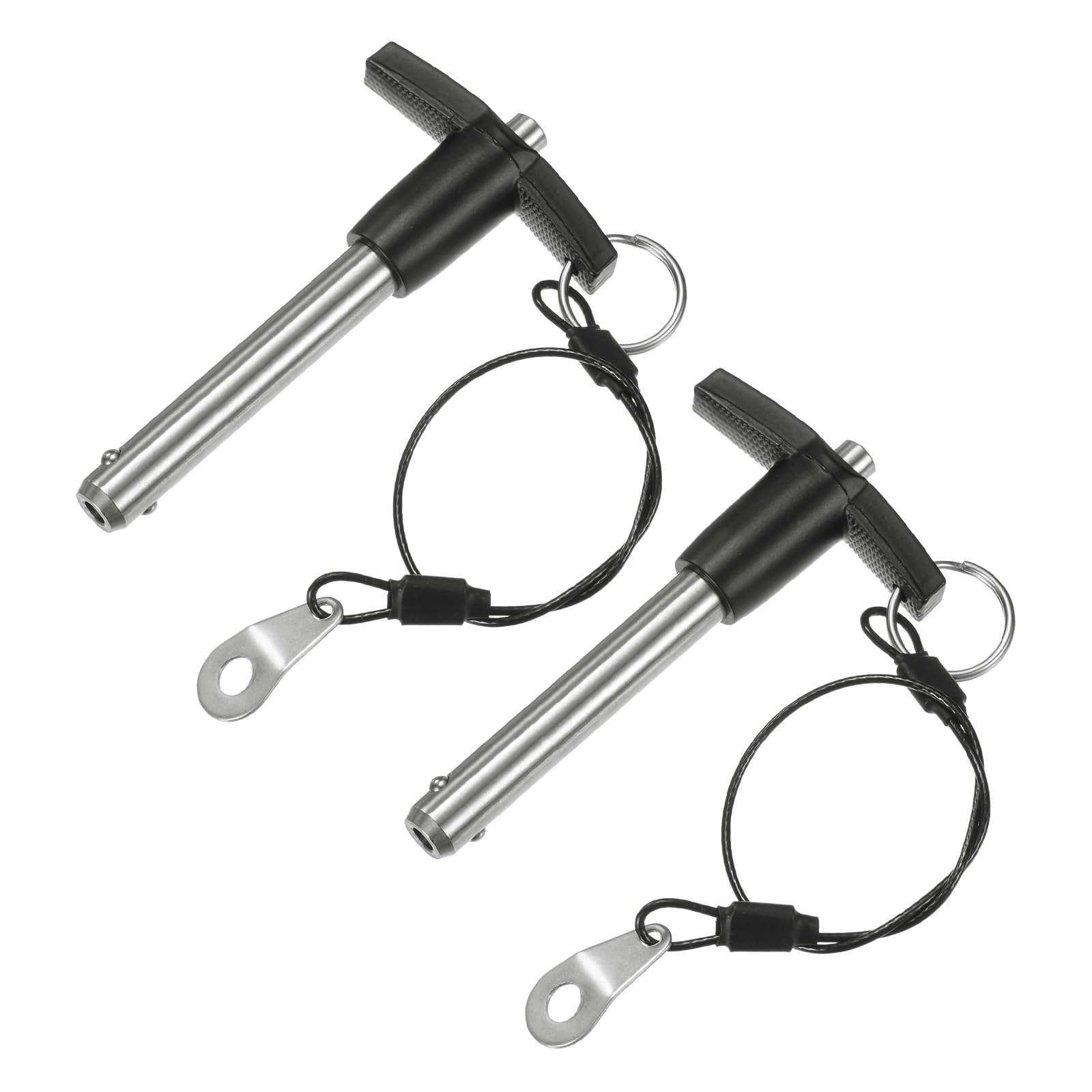 M METERXITY 2-Pack T Handle Lock Pins, 25/64"(10mm) Dia. 1-31/32"(50mm) Usage Length Push-Button Quick Release Locking Pins W Lanyard for Speaker/Aviation/Gym/Machine [304 Stainless Steel]