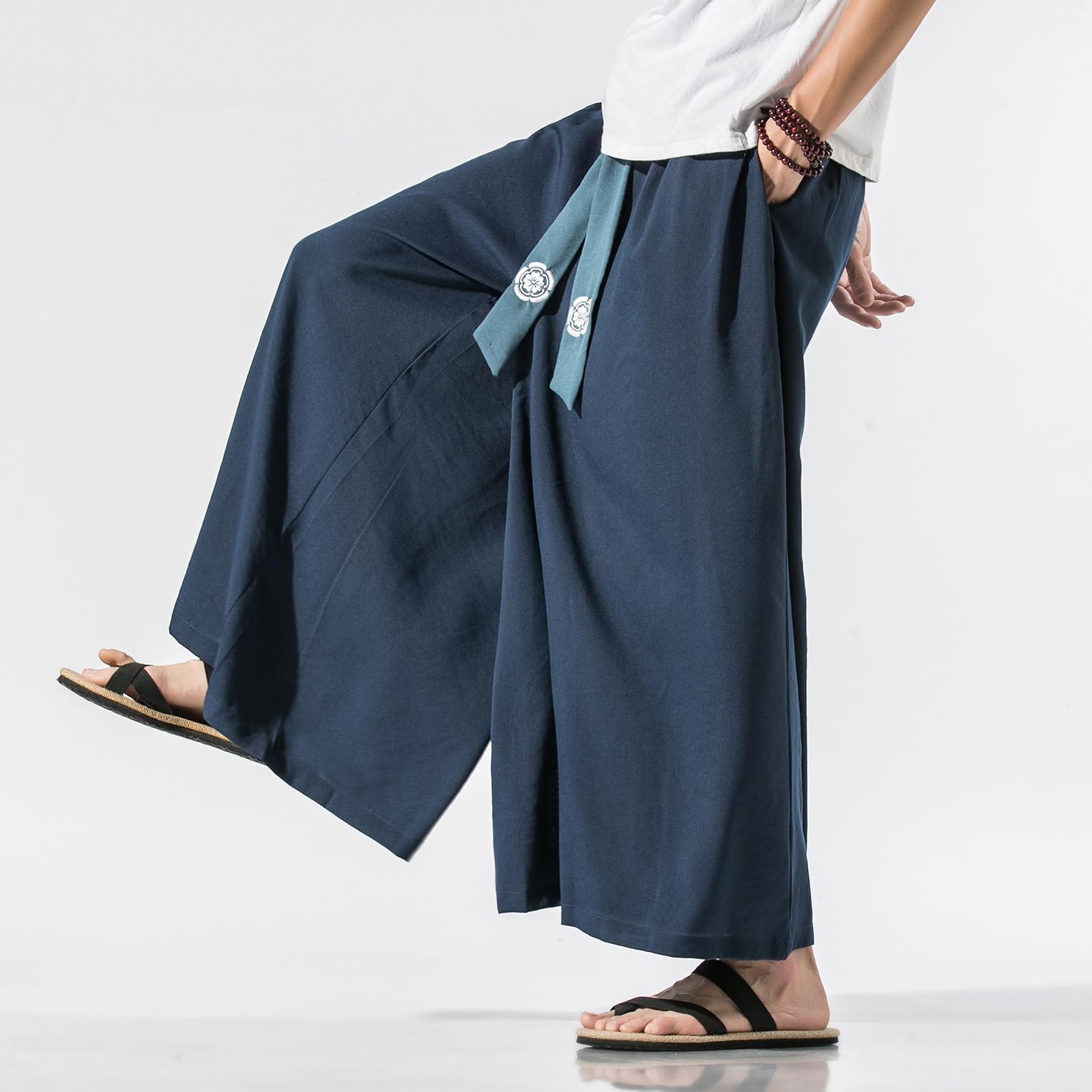GURUNVANI Herren Hose mit weitem Bein, japanische Yogahose, Hip Hop Baggy Hose, 23k90marineblau, S 6