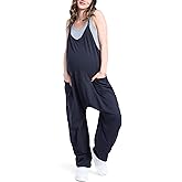 Motherhood Maternity womens Casual Baggy Sleeveless V-neck Pregnancy Romper Jumpsuit With Loose Spaghetti Straps and Pockets