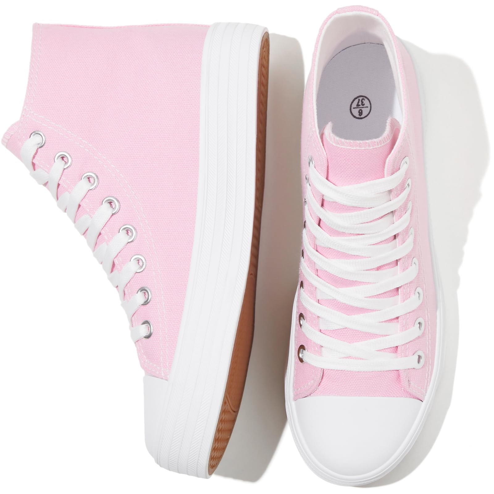 Photo 1 of ***(HEAVILY USED/ MINOR DAMAGE)***HYPOCRUTE Womens High Top Sneakers Classic Canvas Shoes for Women Lace Up Canvas Sneakers Casual Tennis Shoes for Walking?Pink,US8.5?