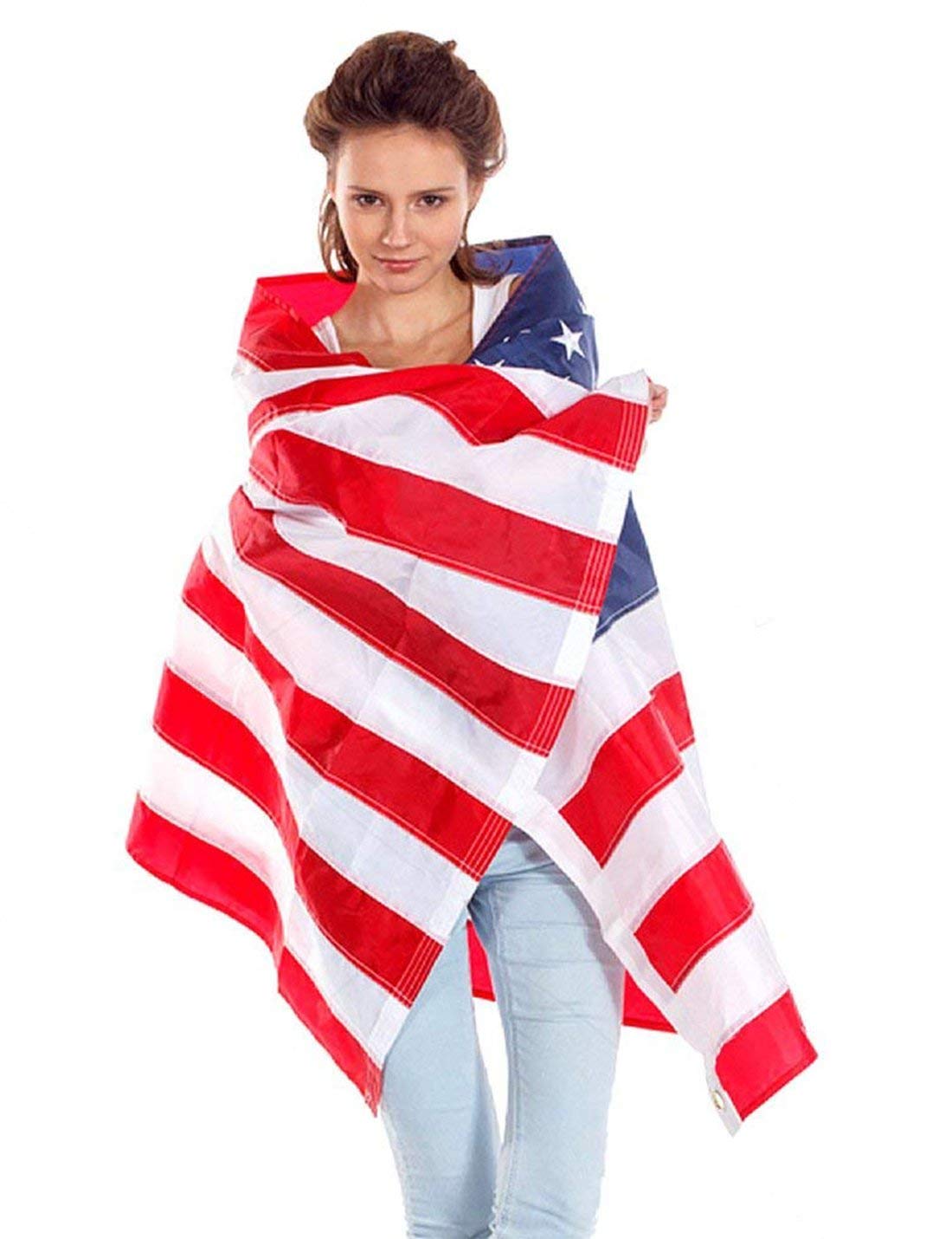 DomeStar USA American Flag Cape Cloak Costume, Wearable Flag with Sleeves Classic Flag, 2 Differents Wearing Methods