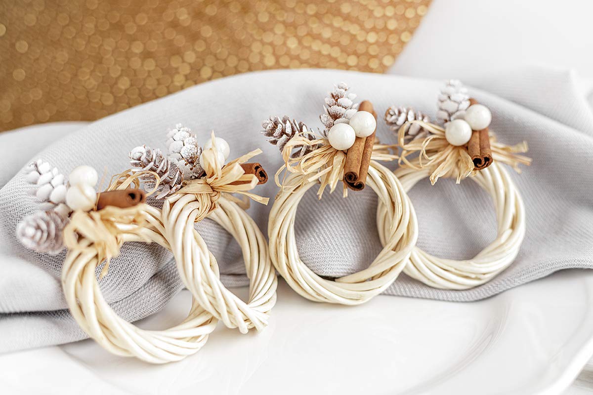 White Christmas Pine Cone Wood Napkin Rings, Winter Home