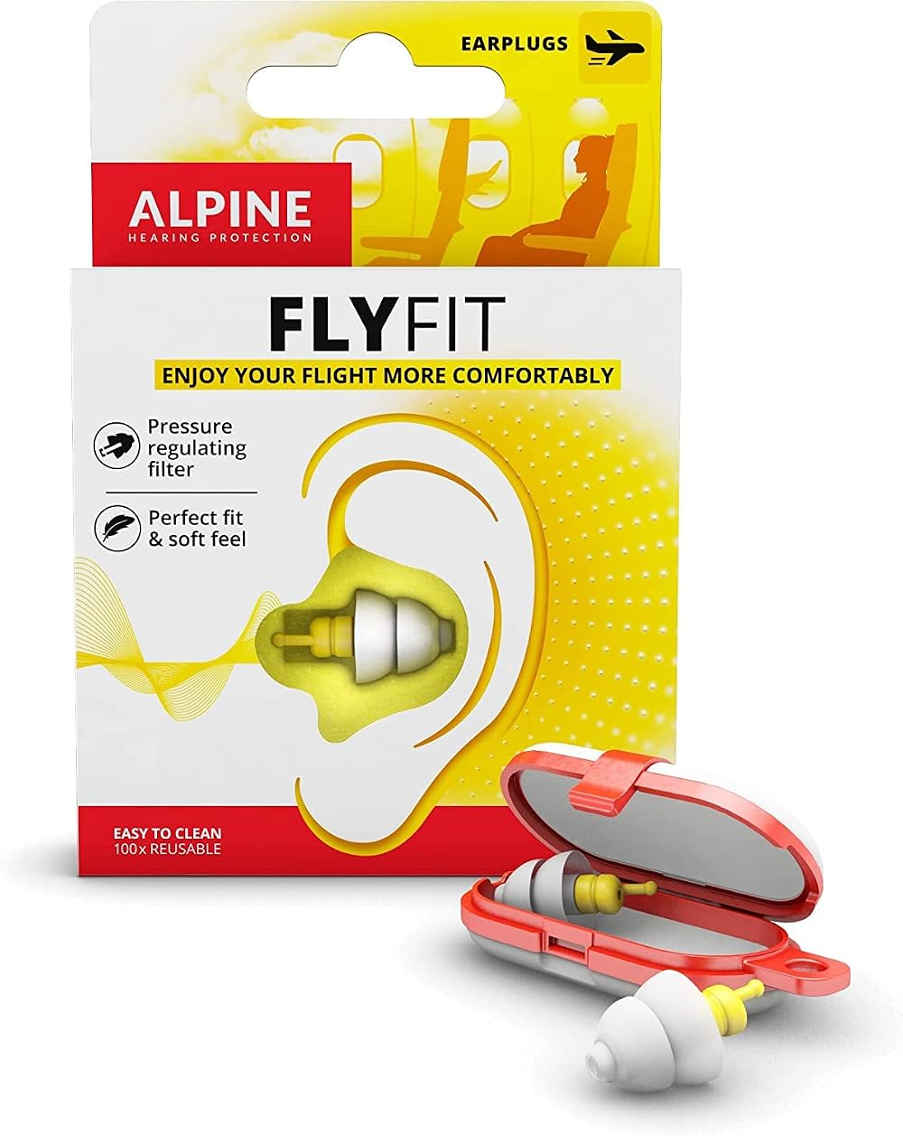 Alpine FlyFit Earplugs for Flying 17 dB Regulate Air Pressure Reusable