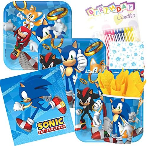 Segas Sonic The Hedgehog Party Plates and Napkins Serves 8 With Birthday Candles