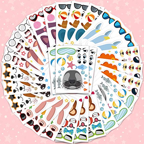 Amor 36 PCS Make-a-face Sticker Sheets Sticker Party Favors for Kids Animal Face Stickers for Festival, Reward, Art Craft, Party Favors, School