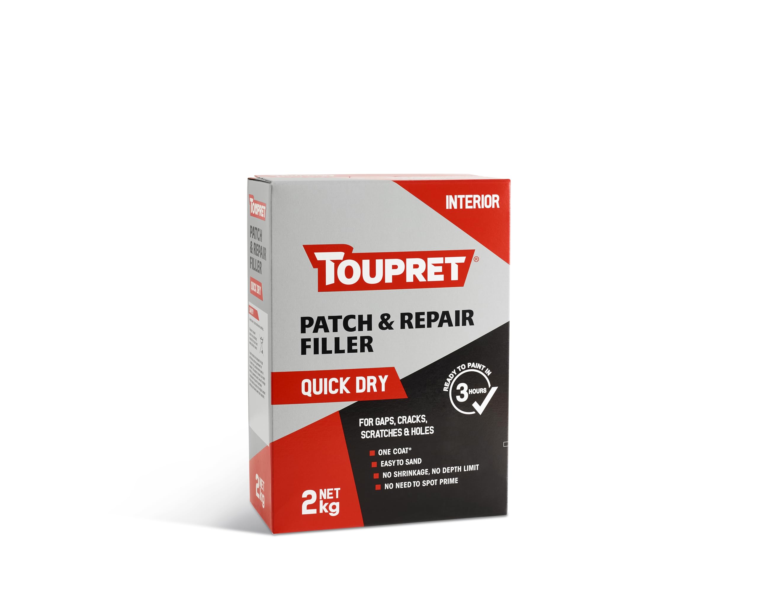 Toupret Patch & Repair Filler Quick Dry - Fast Drying Interior Wall & Ceiling Filler for Cracks, Holes & Damage - Easy Sand, Crack Resistant, Paintable - 2kg