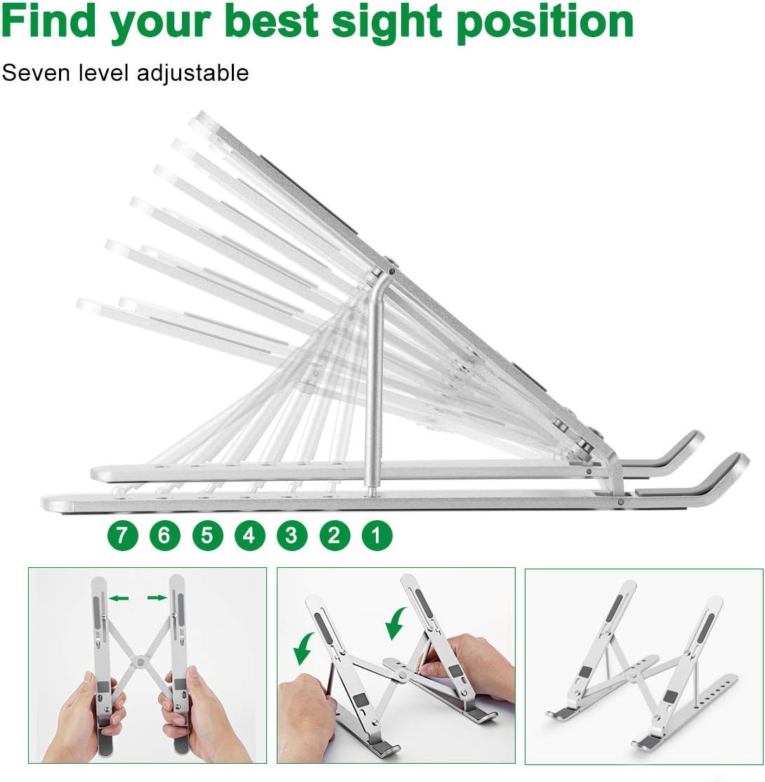 Adjustable Laptop Stand Notebook Riser Aluminium Foldable Portable Computer Book Stand for Desk Compatible with All Tablet and 10"-15" Devices: Electronics