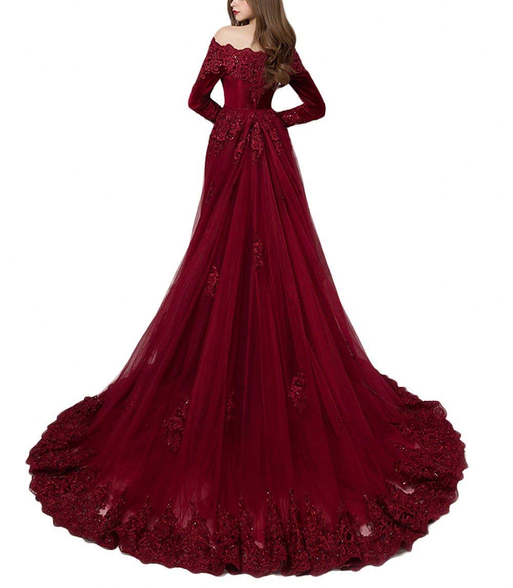 tutu.vivi Elegant Appliqeus Off Shoulder Velvet Formal Prom Dresses