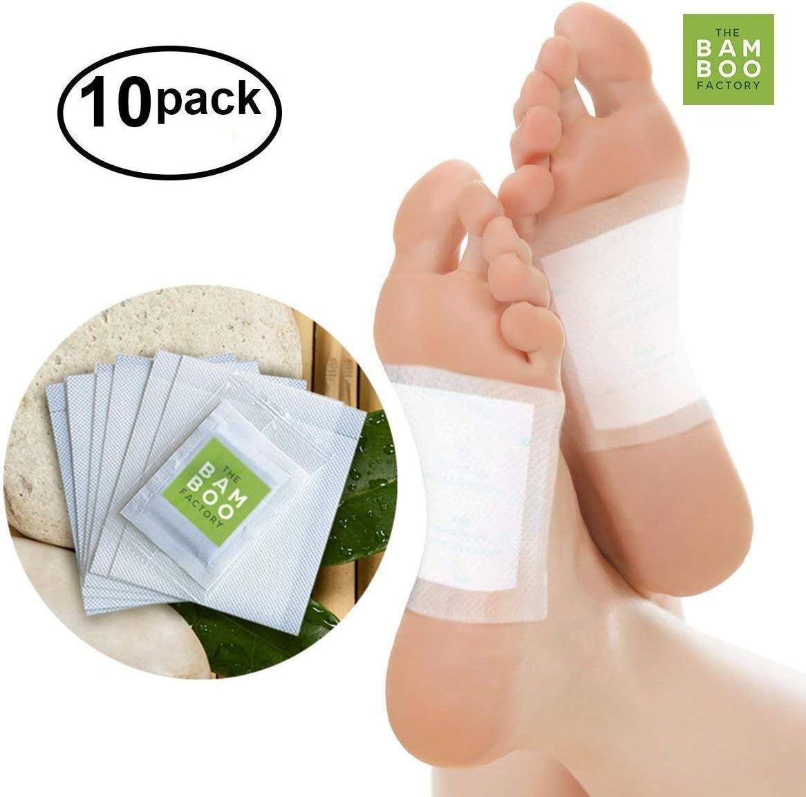 Bamboo Factory Foot Detox Patches - Weight Loss Patches for Increased Metabolism - Foot Pads for Relief of Body Pain - Foot Care Detox Pads, 10-Pack