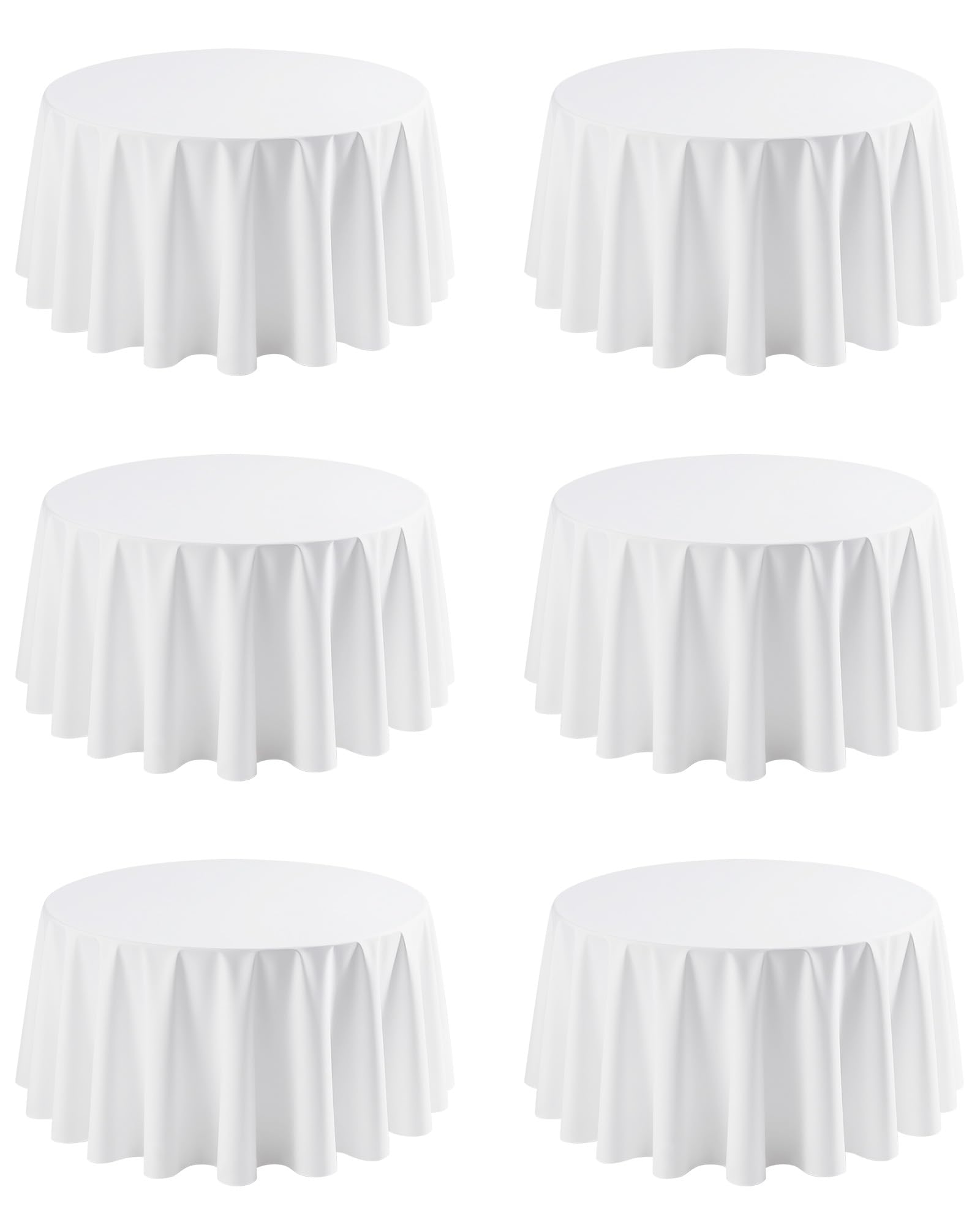 Niuara White Round Table Cloth - 6 Pack, 120" Washable Polyester Tablecloth for Round Tables, Wrinkle-Resistant Table Cover for Weddings & Parties Image