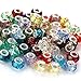 RUBYCA Murano Faceted Beads for Jewelry Making Glass Beads for Bracelets Making Charms European Silver Core Lampwork Spacer Craft Large Hole Bulk 50 Pcs Mix