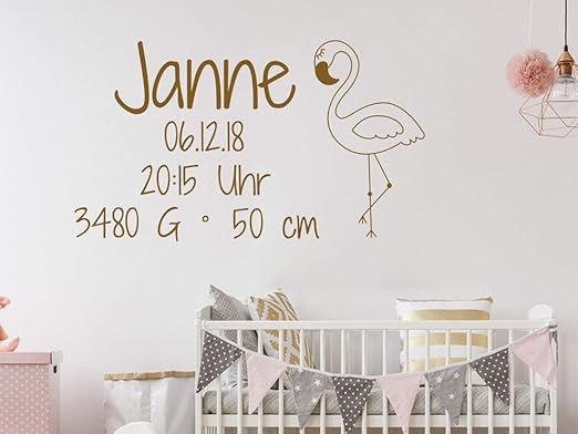 Grazdesign Wandtattoo Kinderzimmer Madchen Gewicht Tattoo Name Kind Flamingo Baby Wandtattoo Geburtsdaten Wandtattoo Susses Motiv 52x30cm 070 Schwarz Amazon De Kuche Haushalt