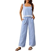 Women's 2 Piece Outfits Summer Sets Sleeveless Crop Tank Top Wide Leg Pants Cruise Vacation Lounge Matching Sets