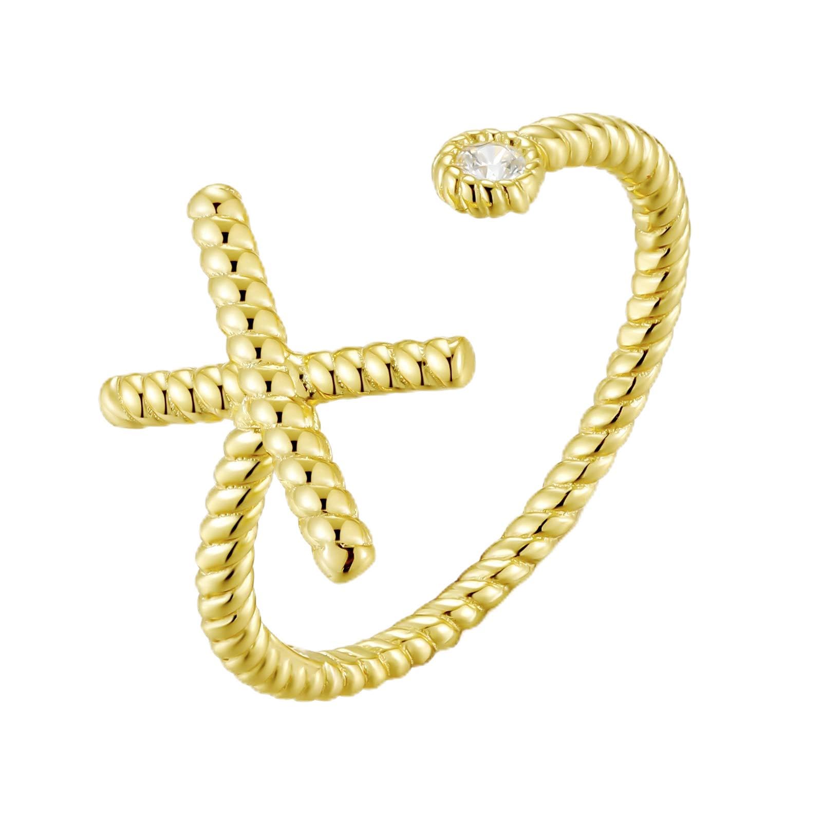 Qings 925 Sterling Silver Letter Ring, 18K Gold Plated Adjustable Ring with Cubic Zirconis Statement A-Z, Initial Alphabet Open Ring Jewellery Gift for Women Girls Ladies Birthday Wedding Engagement