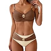 Eomenie Bikini Sets for Women Color Block Two Piece Bathing Suit V Neck Tie Back Swimsuit