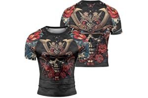 AUREIKA Samurai Men's BJJ Rash Guards Short Sleeve Jiu-Jitsu Baselayer Skin Performance Shirt MMA Jiu Jitsu Combat Sports