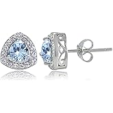 Sterling Silver Genuine or Created Gemstone and White Topaz Trillion-Cut Stud Earrings