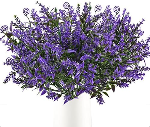 MIHOUNION Artificial Fern Plant 4pcs Purple Plastic Flowers Realistic Artificial Flowers Fake Shrubs for Wedding Centrepiece Vase Pot Garden Bedroom Grave Decor