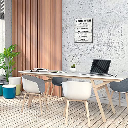 Motivational Canvas Wall Art inspirational 7 Rules of Life positive quotes wall decor office posters for boy room bathroom classrooms framed prints Ready to Hang Home 11x15 Inches