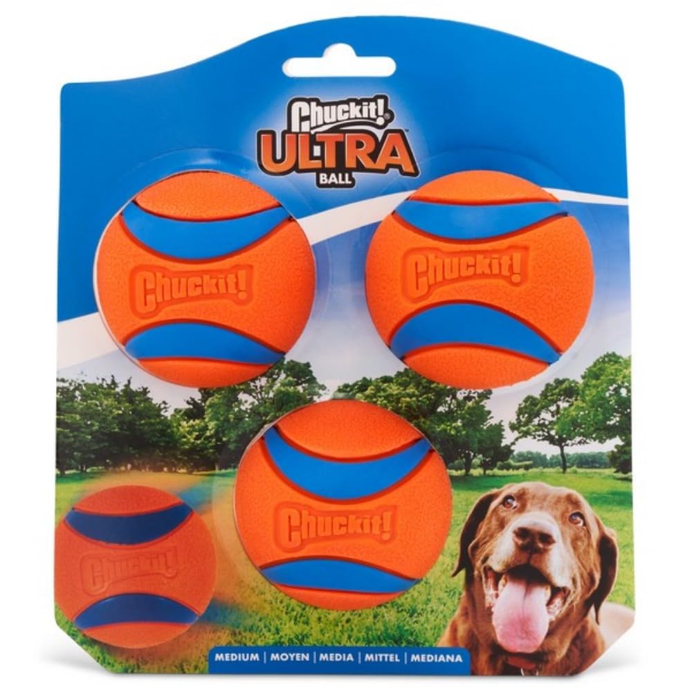 Chuckit! Ultra Ball – Durable High Bounce Rubber Dog Toy for Fetch and Playtime, Compatible with Launcher, Medium, 6.5 cm (Pack of 3)
