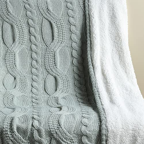 Amélie Home Reversible Sherpa Cable Knit Throw Blanket Soft Cozy Warm