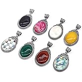 Zotoone Natural Stone Pendant,Oval Shape Gemstone Pendants Crystal Quartz Healing Chakra Reiki Charms Bulk for DIY Necklace Bracelet Jewelry Making 40x60mm (Random 2Pcs)