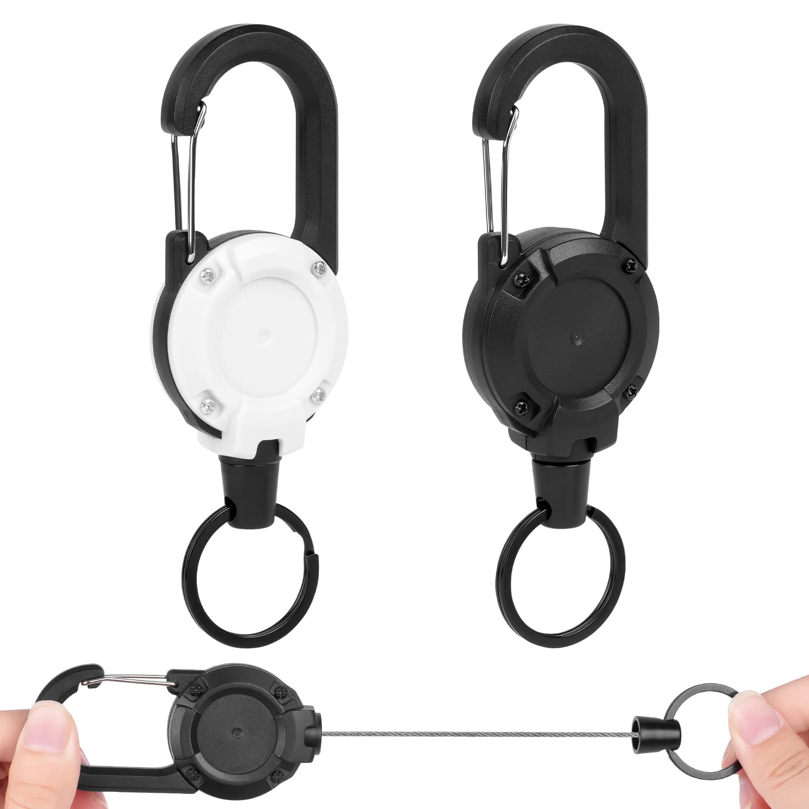 Vicloon Heavy Duty Retractable Keychain, 2pcs Retractable Badge Holder, ID Badge Reel Heavy Duty Reel Clips for Key Ring ID Card Badges Holder (Black White)