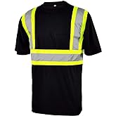 L&M Hi Vis Class 3 T Shirt Reflective Safety Black Short Long Sleeve HIGH Visibility 39 55 (XX-Large, Black(Short Sleeve))
