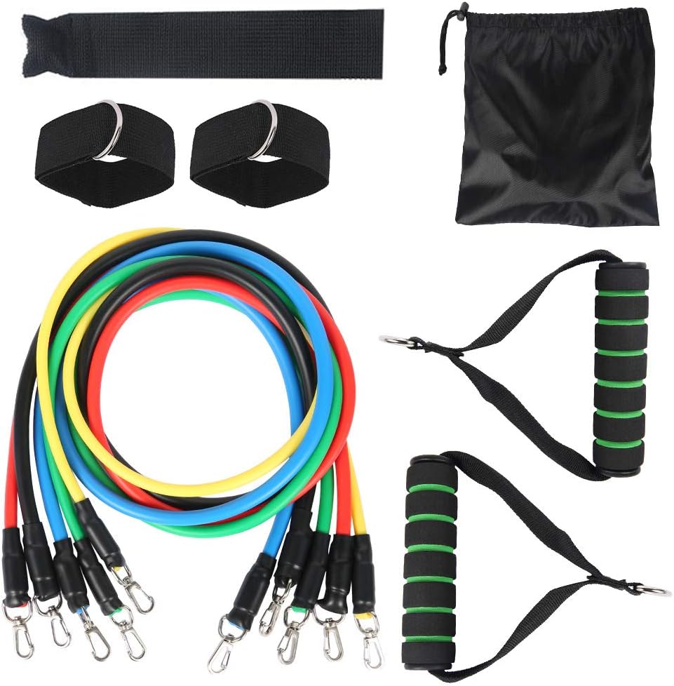 JTWEB Exercise Resistance Bands Set 11PCS Fitness Stretch Workout Bands with Fitness Tubes, Foam Handles Ankle Straps Door Anchor for Home Gym Fitness for Men Women